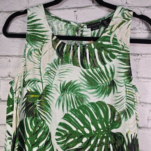 WOMENS TAHARI SHIFT DRESS LINEN WHITE WITH TROPICAL GREEN LEAF PRINT SIZE SMALL - Picture 6 of 6